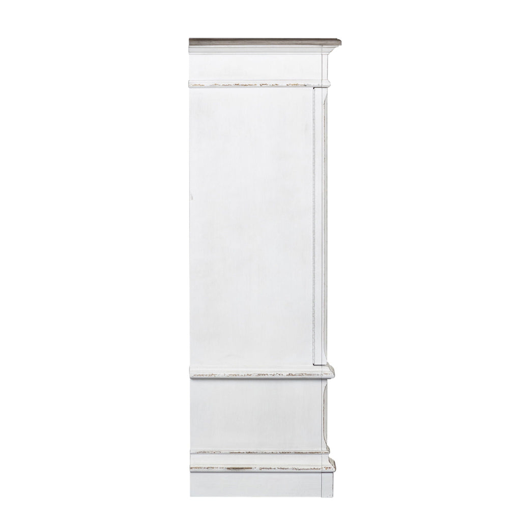 Commode à portes-miroirs – Blanc antique — La quincaillerie en anneau et poignée tombante en étain antique apporte la touche finale aux meubles.