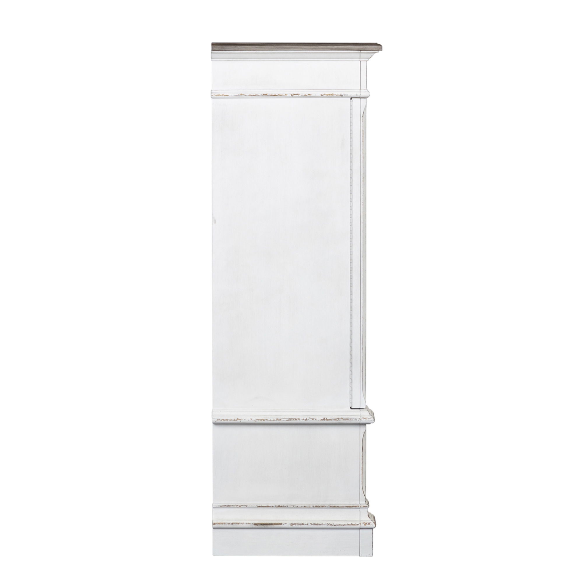 Commode à portes-miroirs – Blanc antique — La quincaillerie en anneau et poignée tombante en étain antique apporte la touche finale aux meubles.