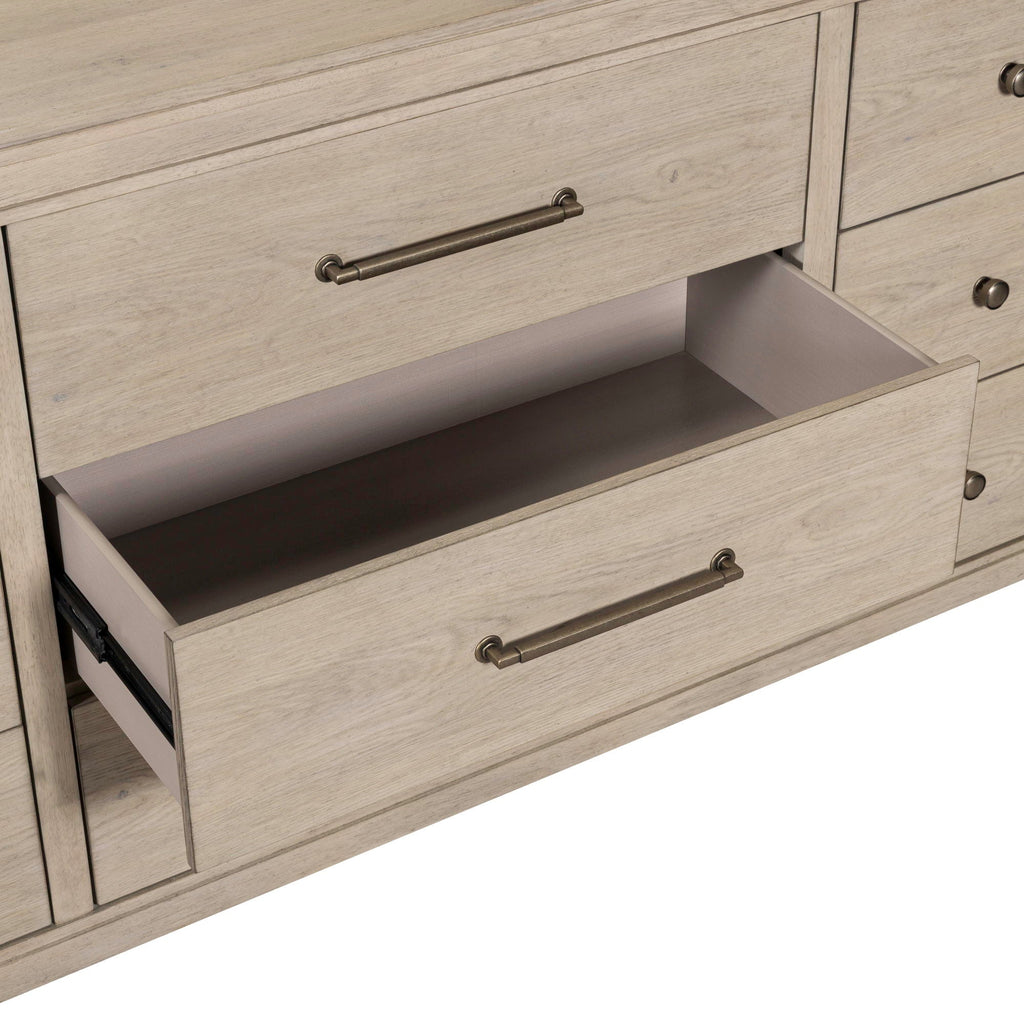 Commode et miroir - Blanc Sanctuaire — offre un style transitionnel mêlant éléments traditionnels et contemporains