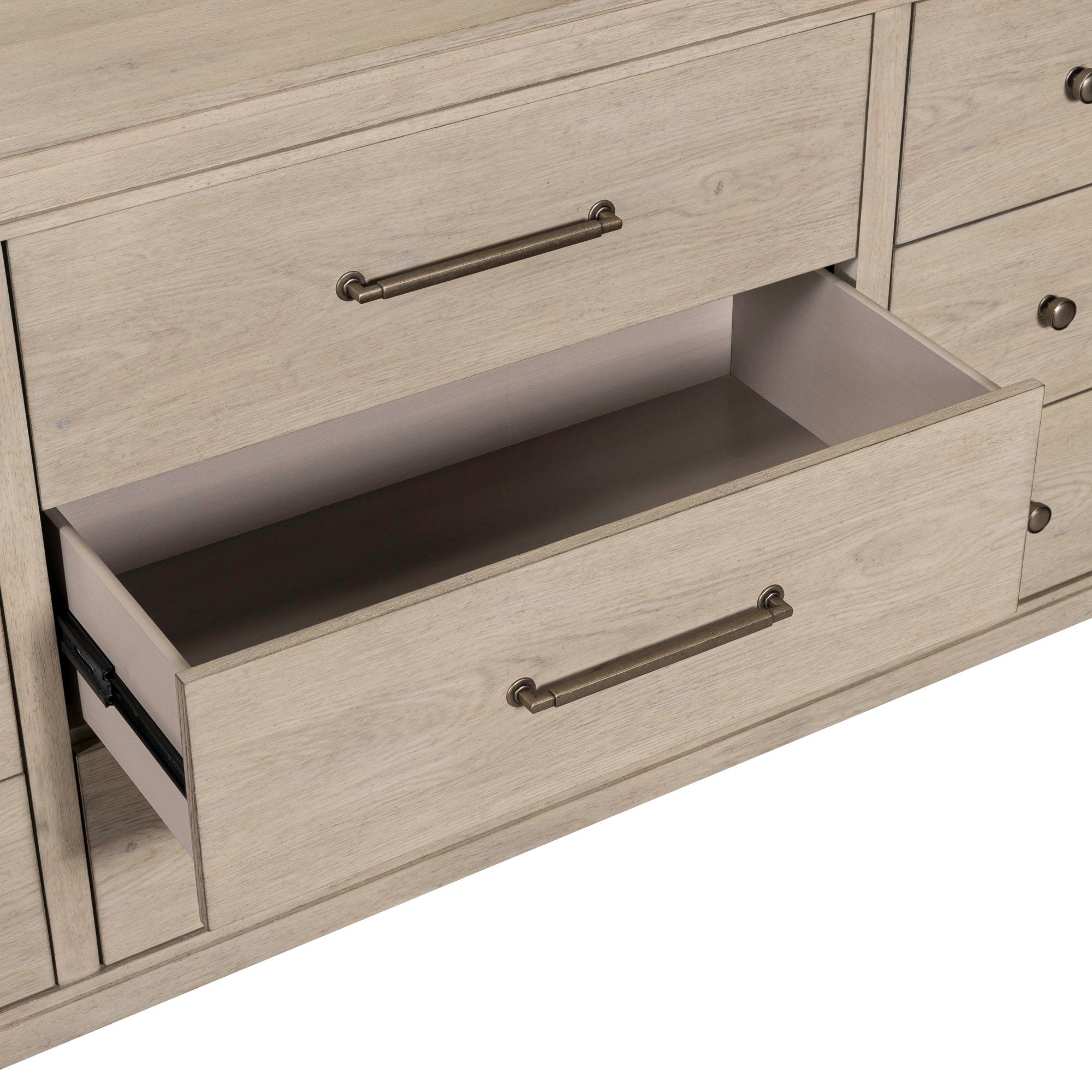 Commode et miroir - Blanc Sanctuaire — offre un style transitionnel mêlant éléments traditionnels et contemporains