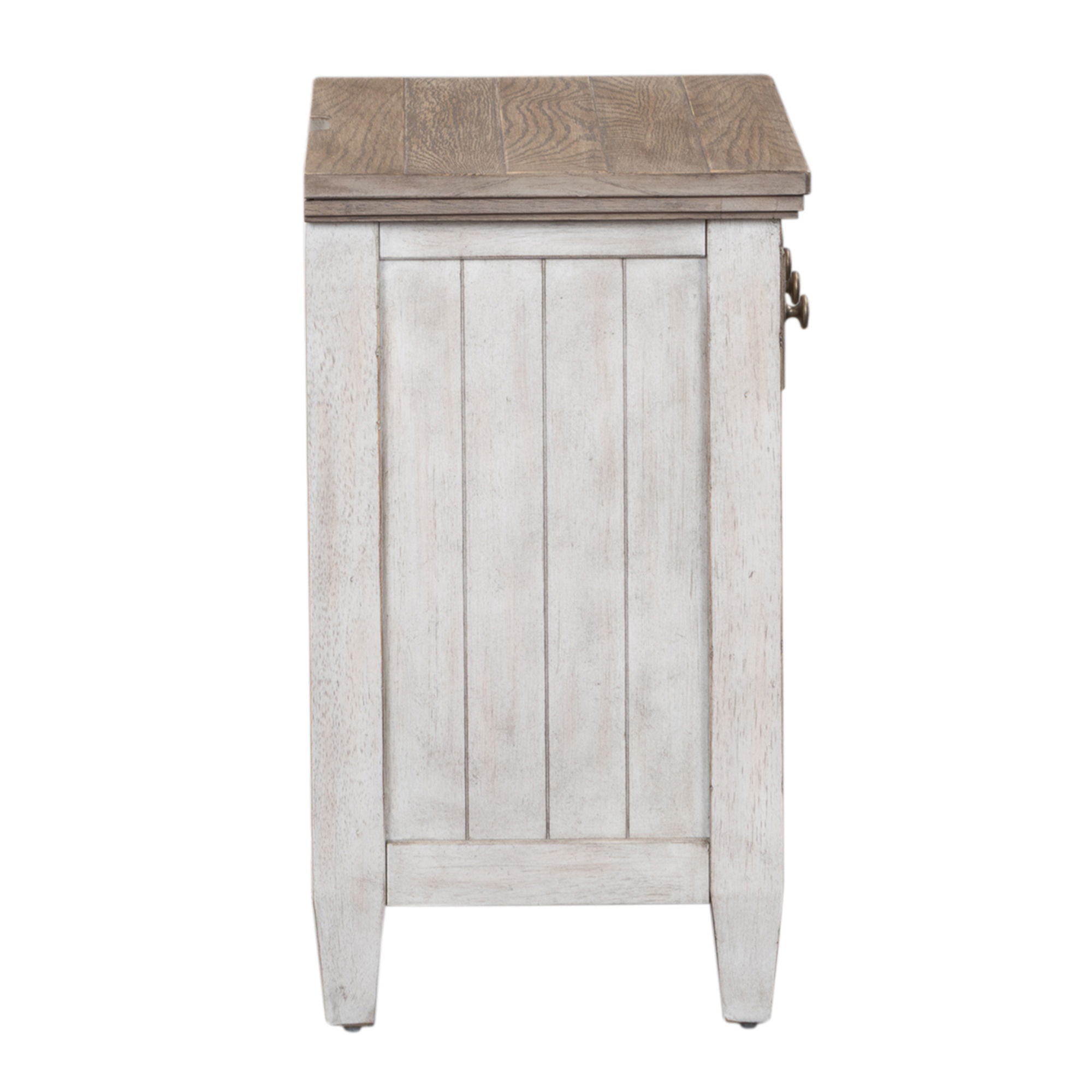 1 table de chevet avec tiroir et station de charge – Blanc antique/Dessus tabac — Des looks qui s’intègrent facilement dans les maisons d’aujourd’hui