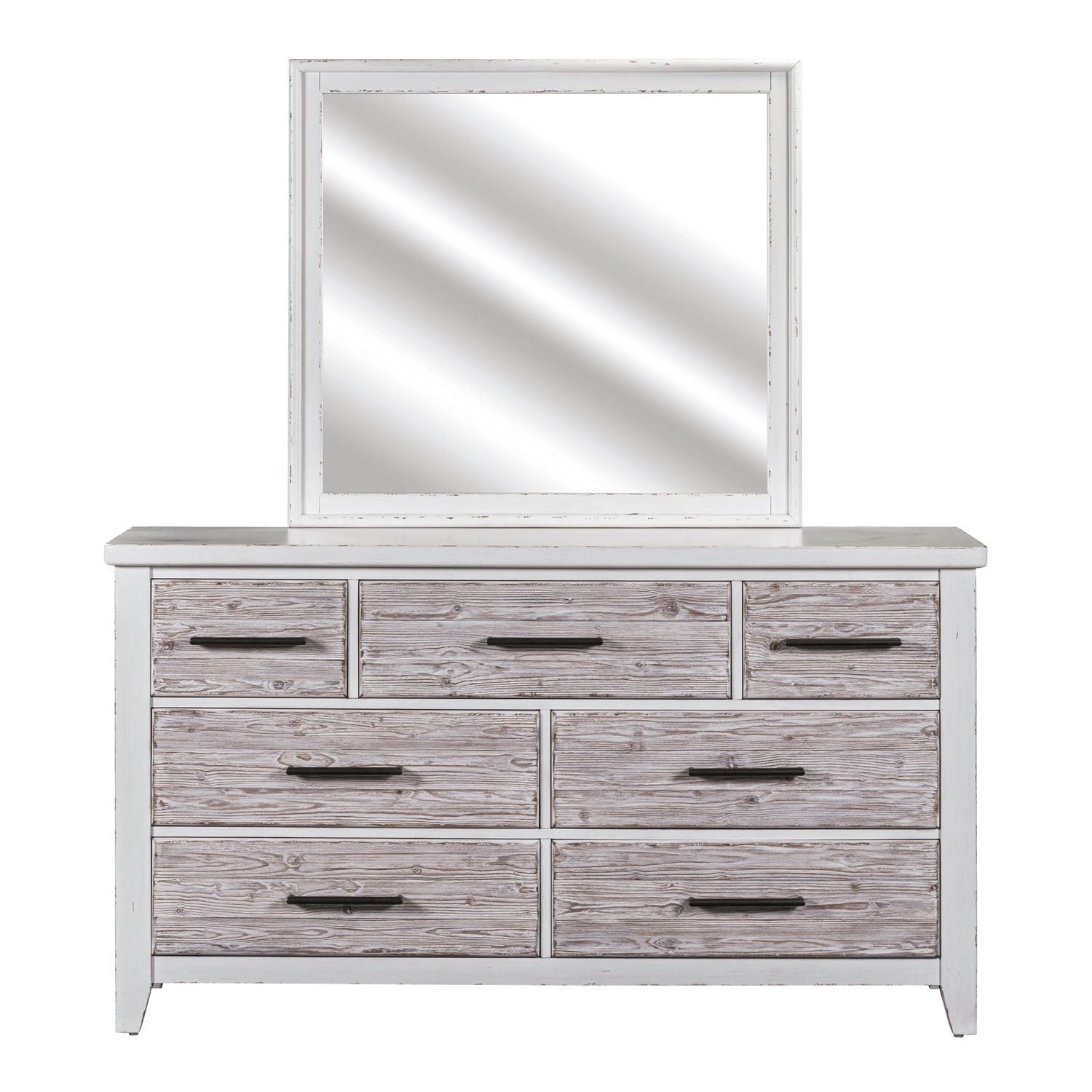 Commode et miroir - Blanc vieilli — exprime une essence simple avec un style confortable
