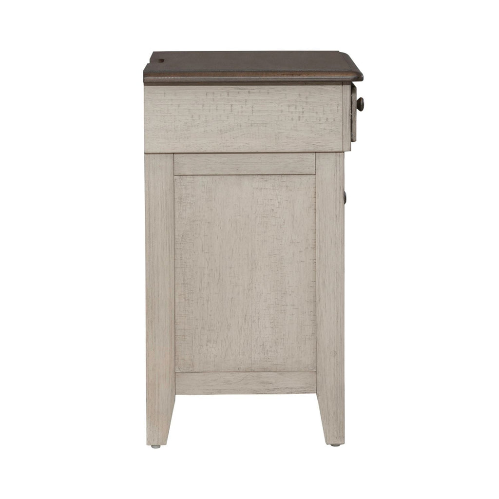 Table de chevet à 3 tiroirs avec station de charge - Lin vieilli / Taupe poudré — Des looks qui s'intègrent facilement dans les intérieurs d'aujourd'hui
