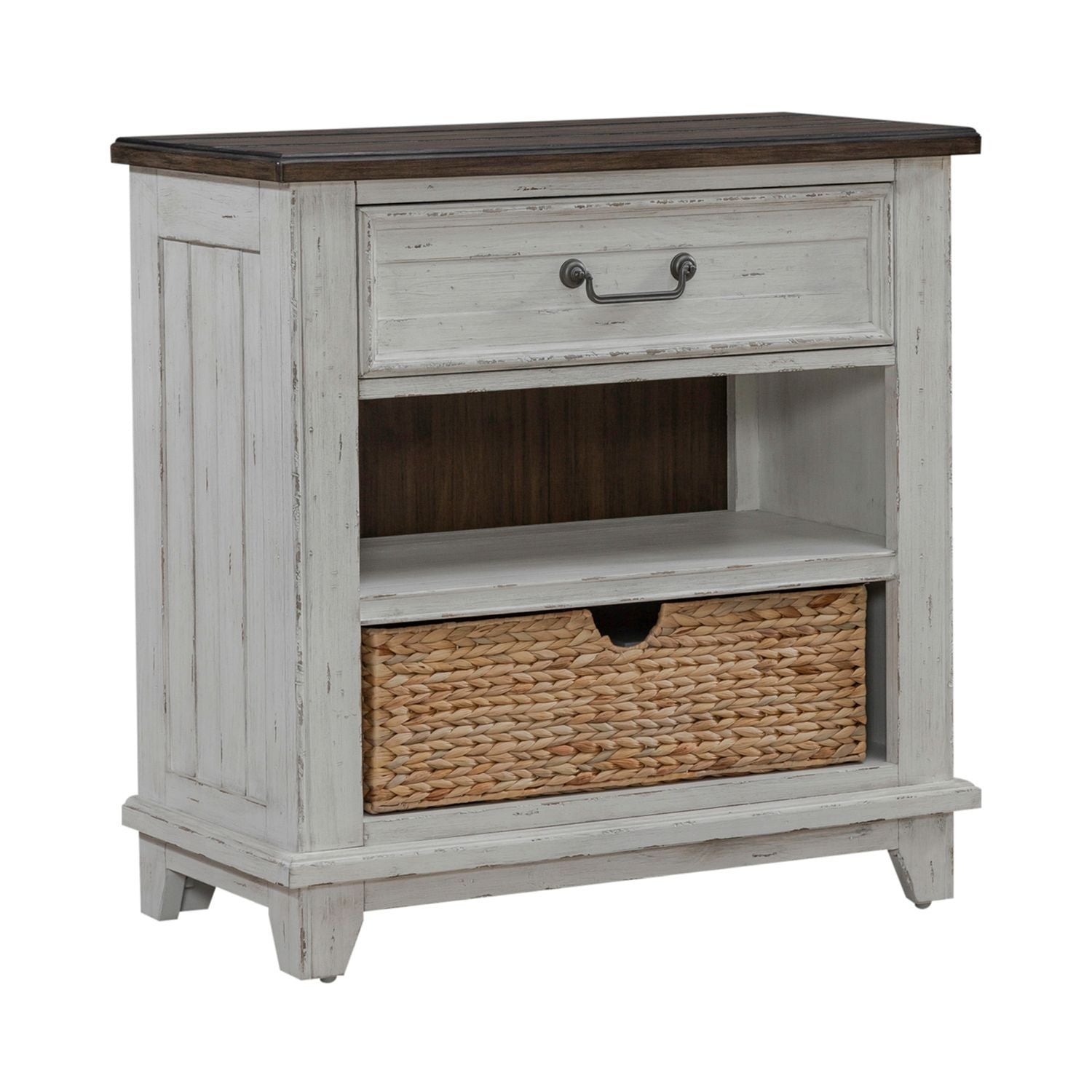 Commode de chevet avec station de recharge – Riverstone Blanc et Tabac — La vie de cottage et de ferme offre l'équilibre parfait entre la vie à
