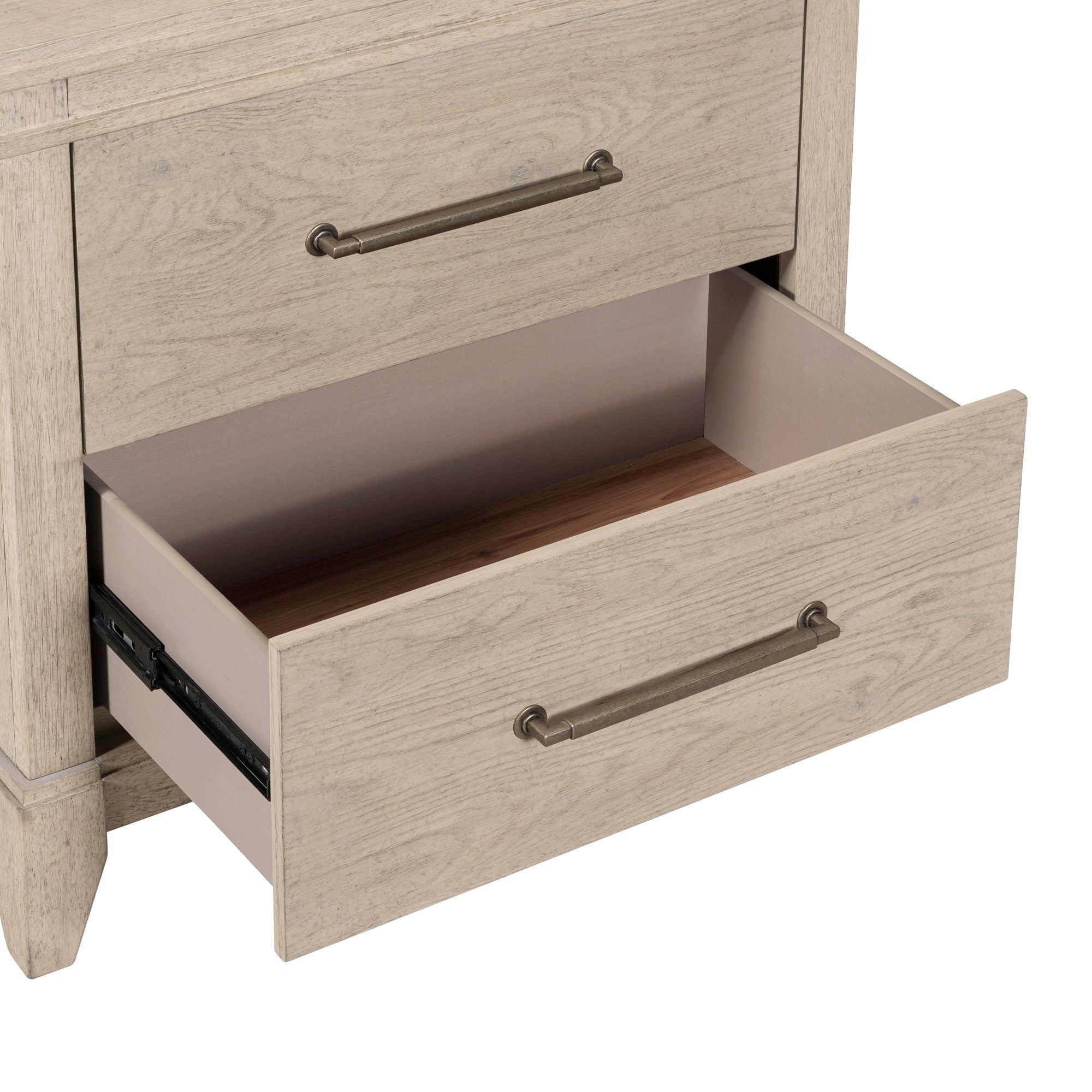 Table de chevet avec station de recharge – Blanc sanctuaire – offre un style de transition alliant le traditionnel et le contemporain