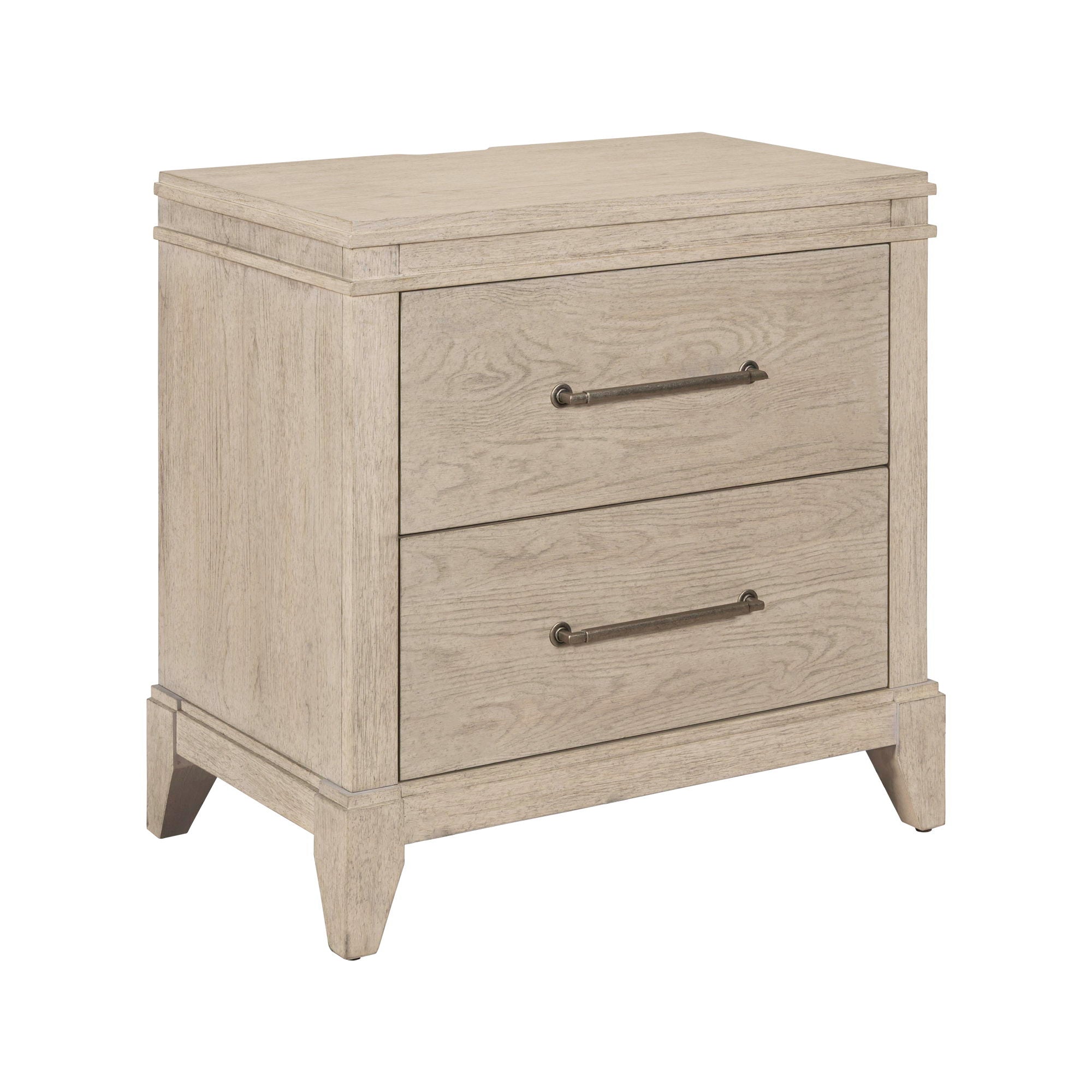 Table de chevet avec station de recharge – Blanc sanctuaire – offre un style de transition alliant le traditionnel et le contemporain