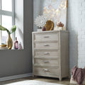 Commode 5 tiroirs - Taupe délavé — Les styles sont souvent simplistes avec des touches de luxe comme l'acier inoxydable ou le velours