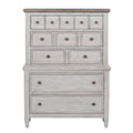 Commode 5 tiroirs – Blanc vieilli / Plateaux Tabac — un ajout de style décontracté pour un look classique à l'ambiance décontractée