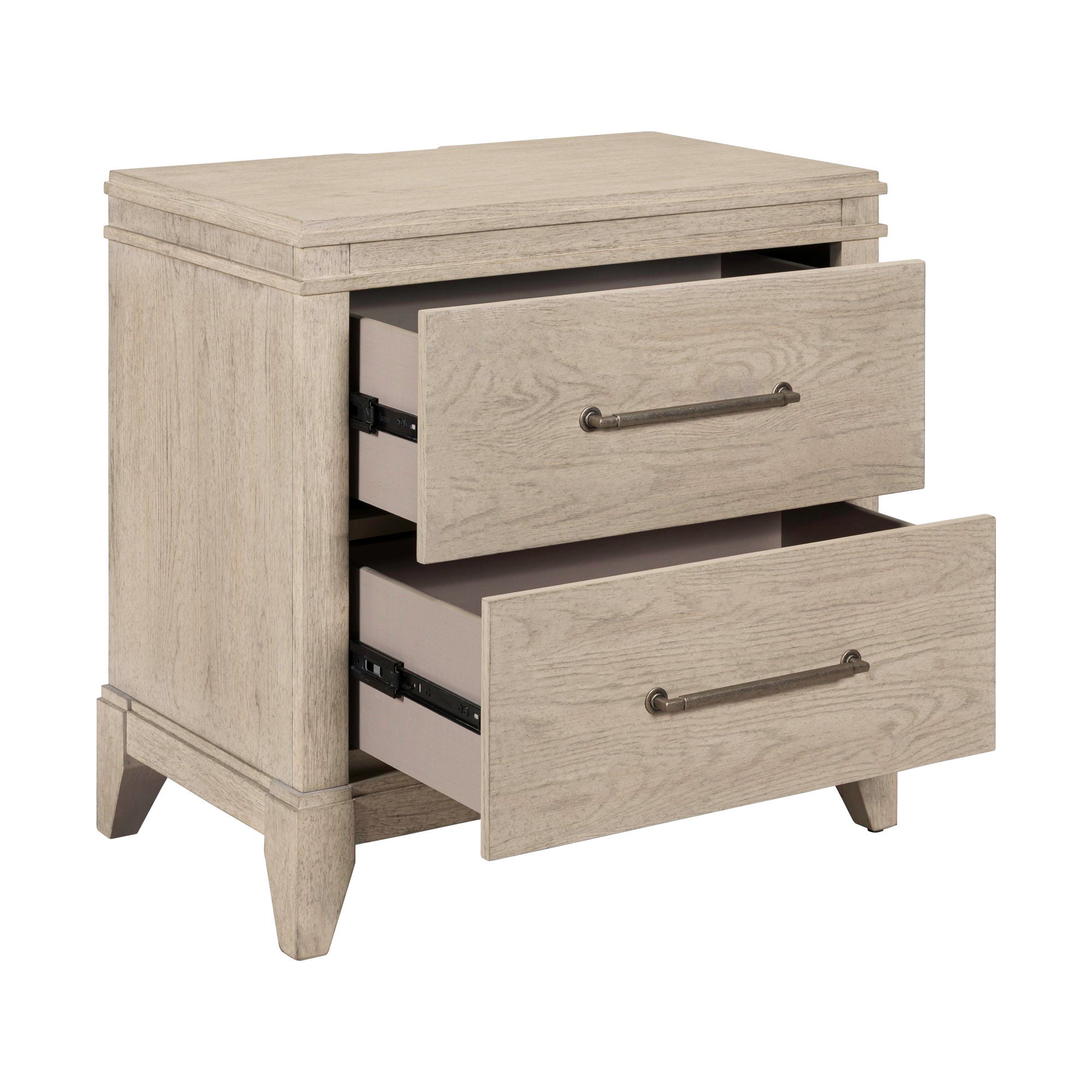 Table de chevet avec station de recharge – Blanc sanctuaire – offre un style de transition alliant le traditionnel et le contemporain