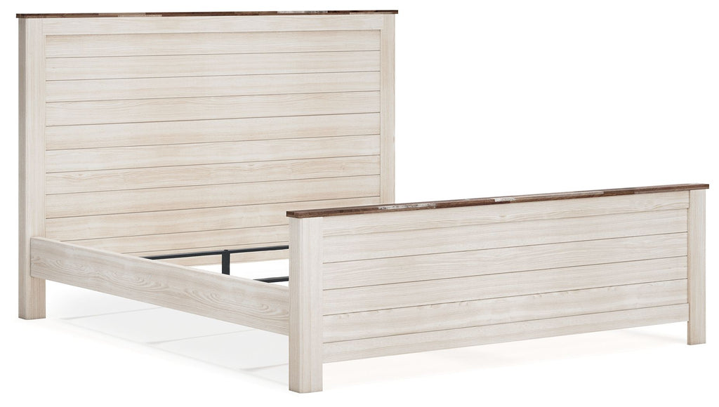 Lit à panneau — Fini biton aspect peinture usée avec touche authentique et motif grain de bois reproduit avec