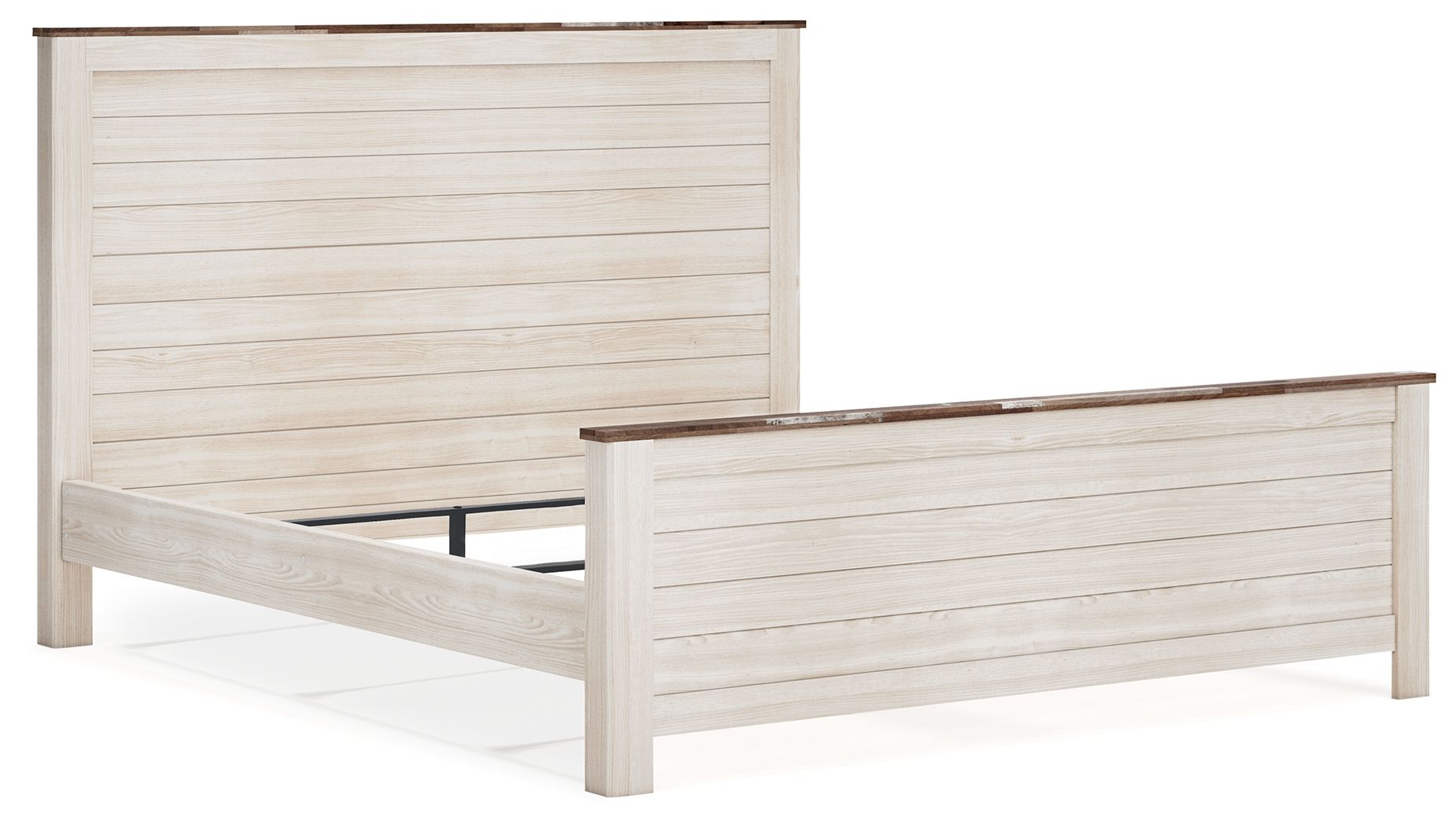 Lit à panneau — Fini biton aspect peinture usée avec touche authentique et motif grain de bois reproduit avec