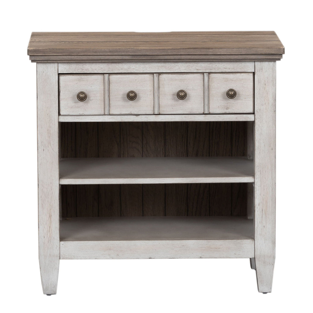1 table de chevet avec tiroir et station de charge – Blanc antique/Dessus tabac — Des looks qui s’intègrent facilement dans les maisons d’aujourd’hui