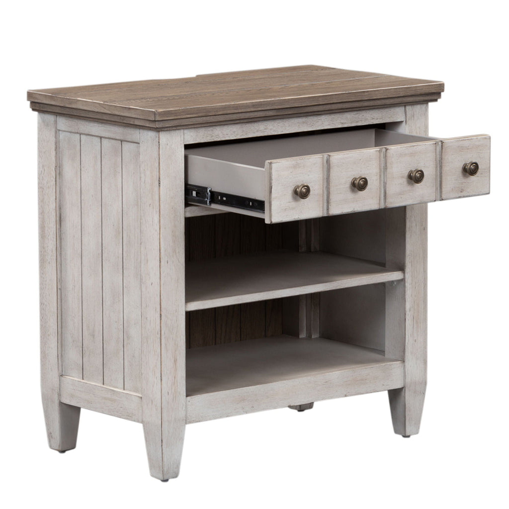 1 table de chevet avec tiroir et station de charge – Blanc antique/Dessus tabac — Des looks qui s’intègrent facilement dans les maisons d’aujourd’hui