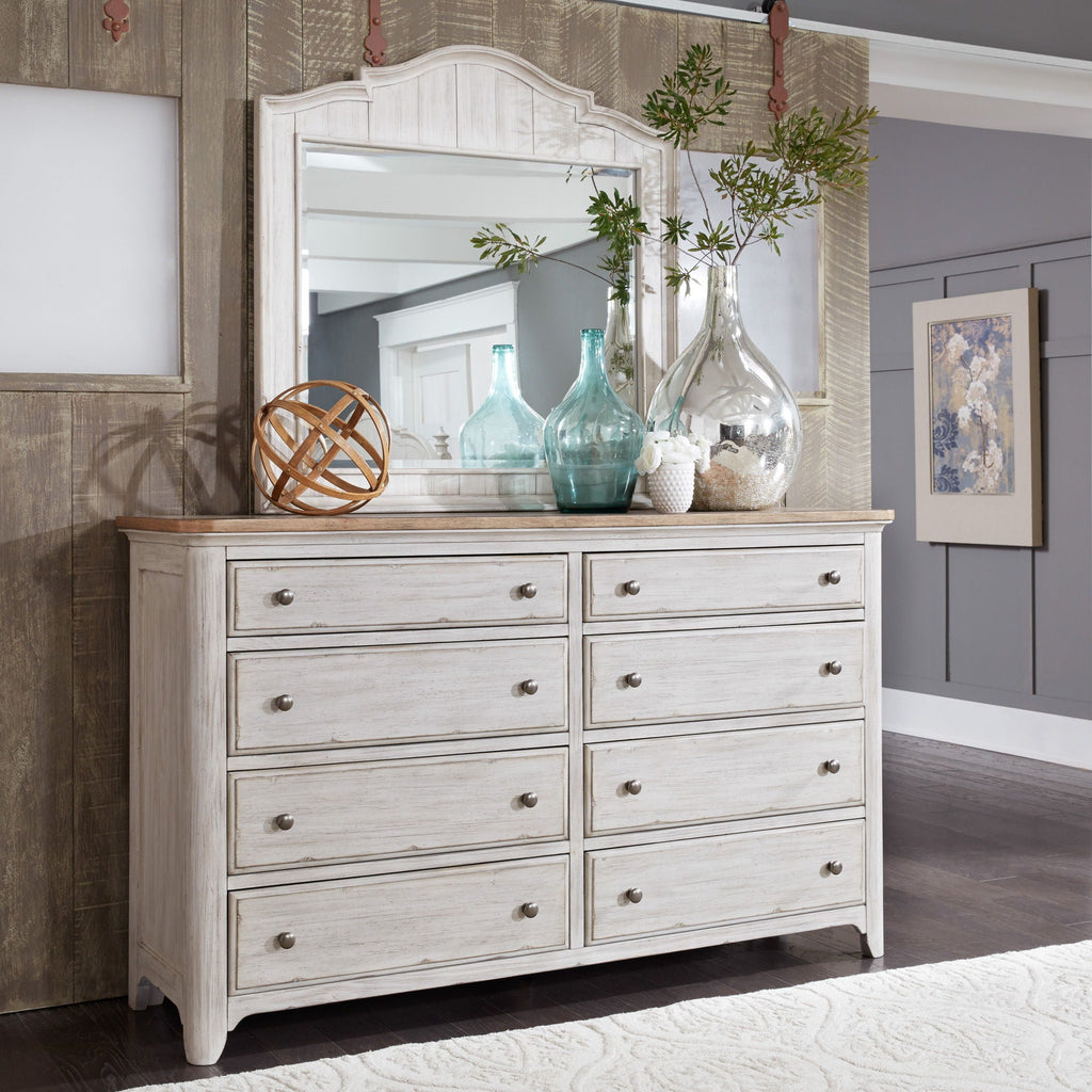 Commode et miroir - Blanc antique / Dessus couleur châtaigne — ajoutez-y un style décontracté et vous obtenez un look classique avec une touche informelle.