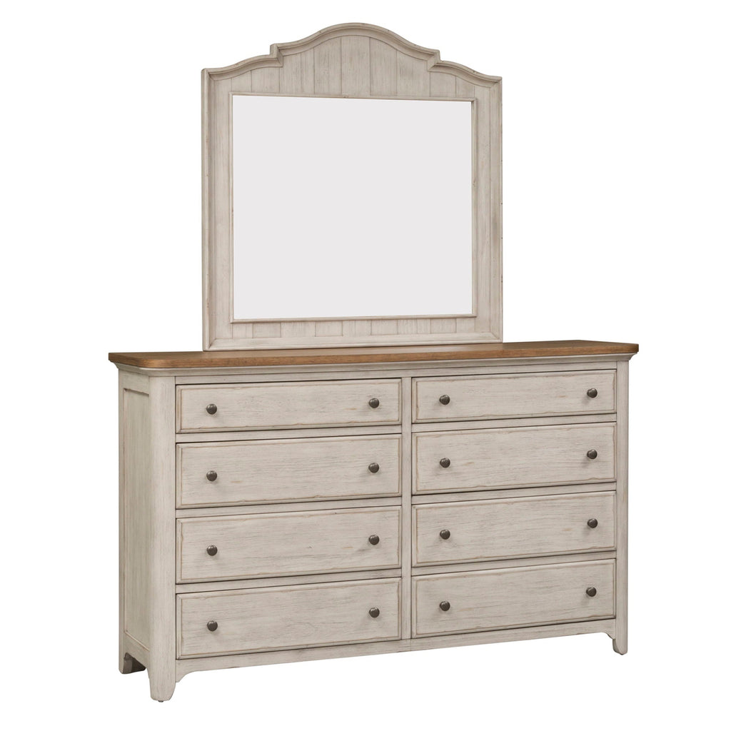 Commode et miroir - Blanc antique / Dessus couleur châtaigne — ajoutez-y un style décontracté et vous obtenez un look classique avec une touche informelle.