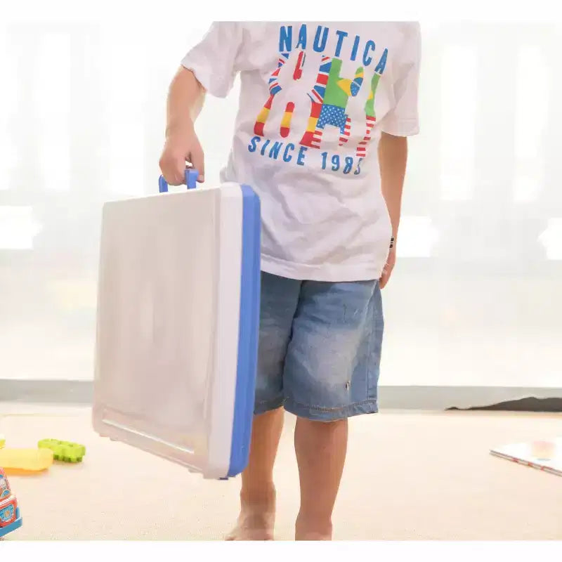 Basicwise Kids Portable Fold-able Plastic Lap Tray, Blue and White