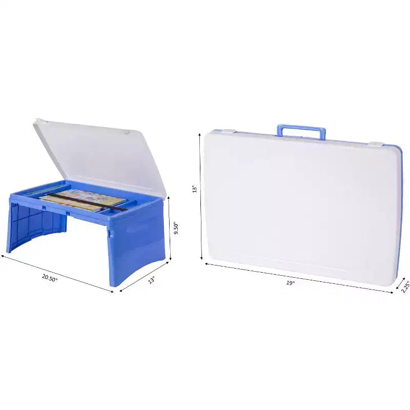 Basicwise Kids Portable Fold-able Plastic Lap Tray, Blue and White