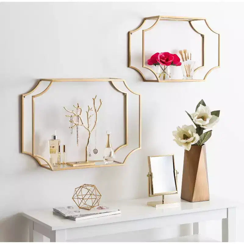 2pc Ciel Modern Glam Metal Wall Shelf Set - Kate & Laurel All Things Decor
