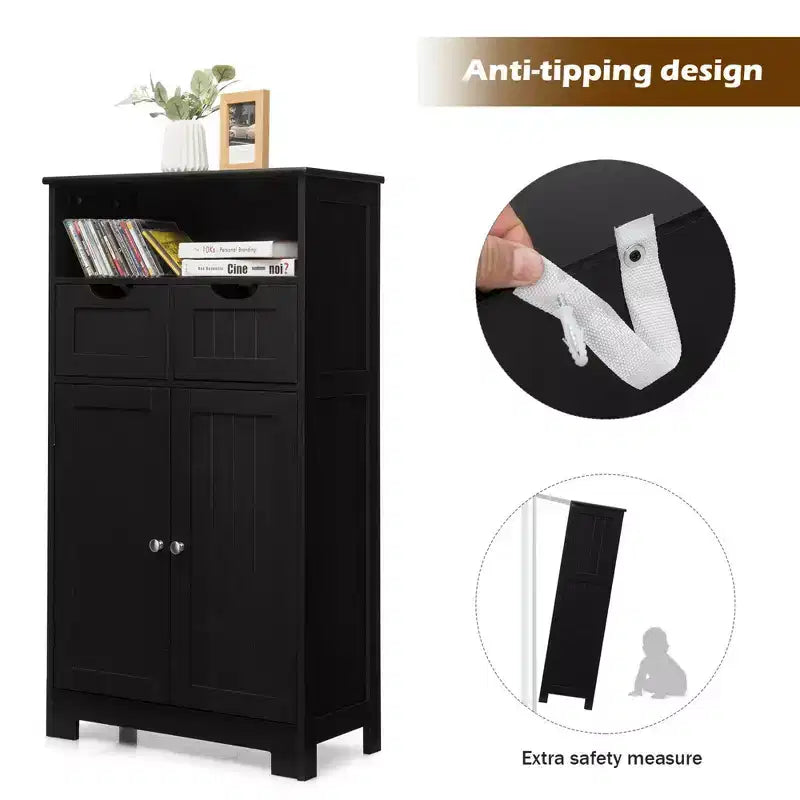 Costway Bathroom Floor Cabinet Wooden Storage Organizer w/Drawer Doors