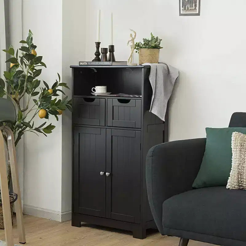 Costway Bathroom Floor Cabinet Wooden Storage Organizer w/Drawer Doors