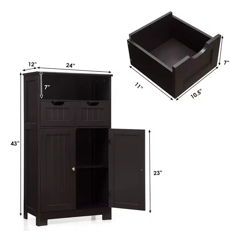 Costway Bathroom Floor Cabinet Wooden Storage Organizer w/Drawer Doors