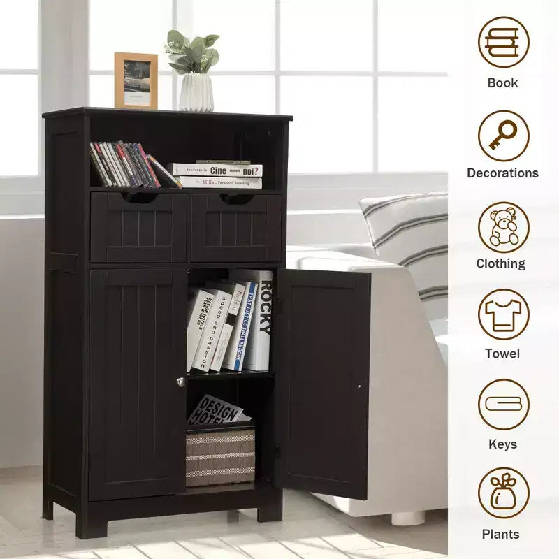 Costway Bathroom Floor Cabinet Wooden Storage Organizer w/Drawer Doors