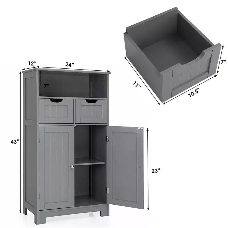 Costway Bathroom Floor Cabinet Wooden Storage Organizer w/Drawer Doors