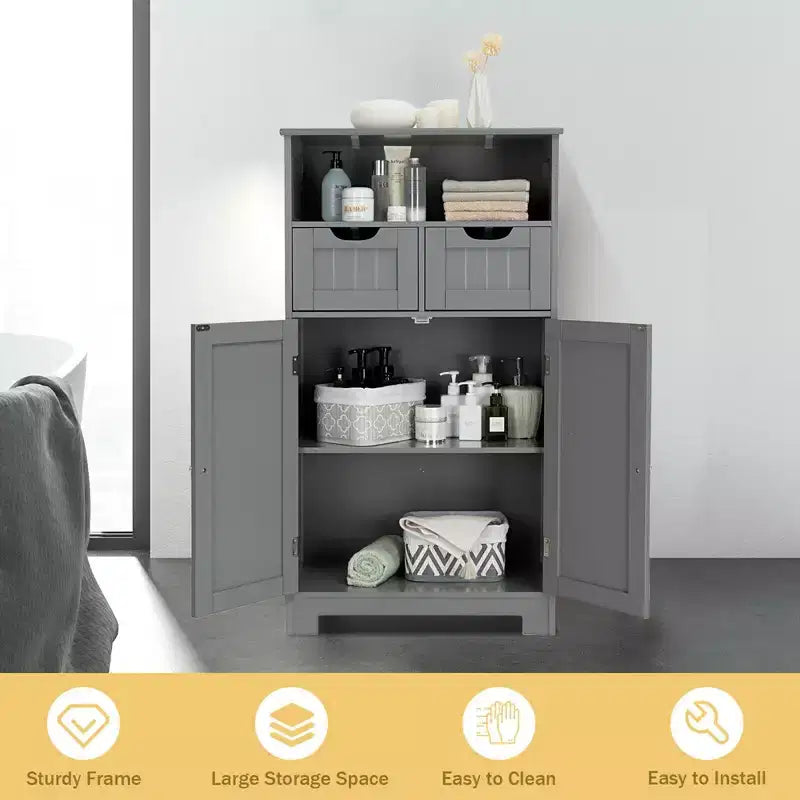Costway Bathroom Floor Cabinet Wooden Storage Organizer w/Drawer Doors