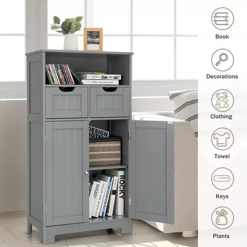 Costway Bathroom Floor Cabinet Wooden Storage Organizer w/Drawer Doors