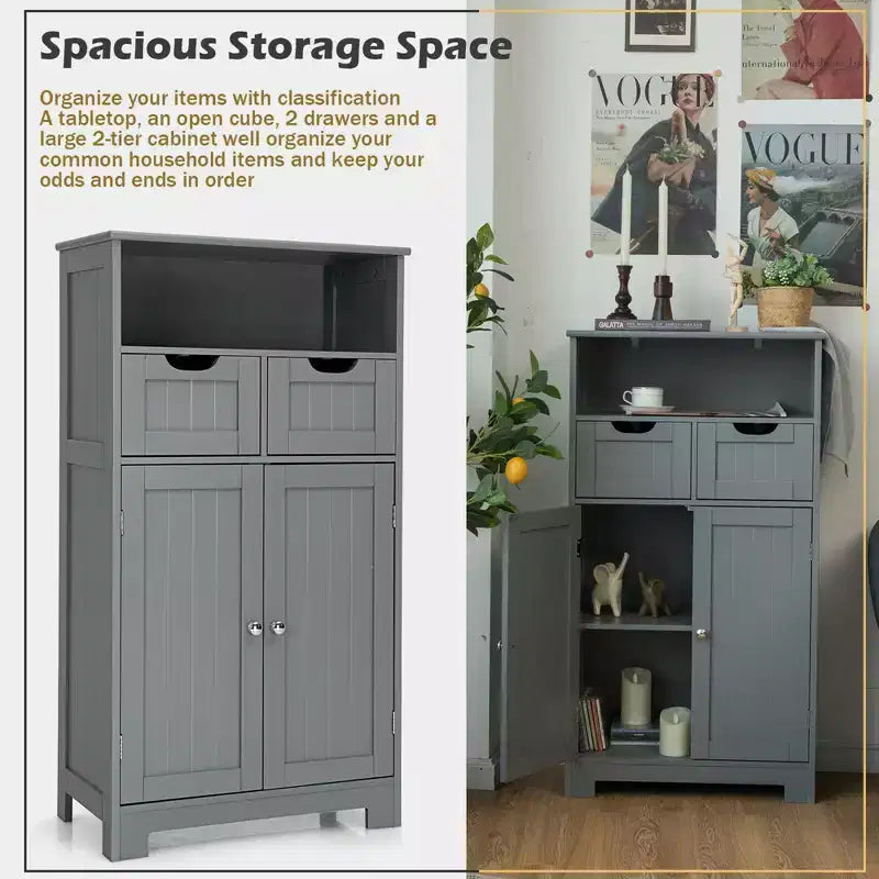 Costway Bathroom Floor Cabinet Wooden Storage Organizer w/Drawer Doors