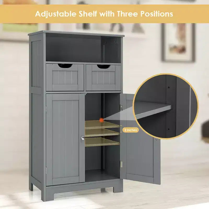 Costway Bathroom Floor Cabinet Wooden Storage Organizer w/Drawer Doors