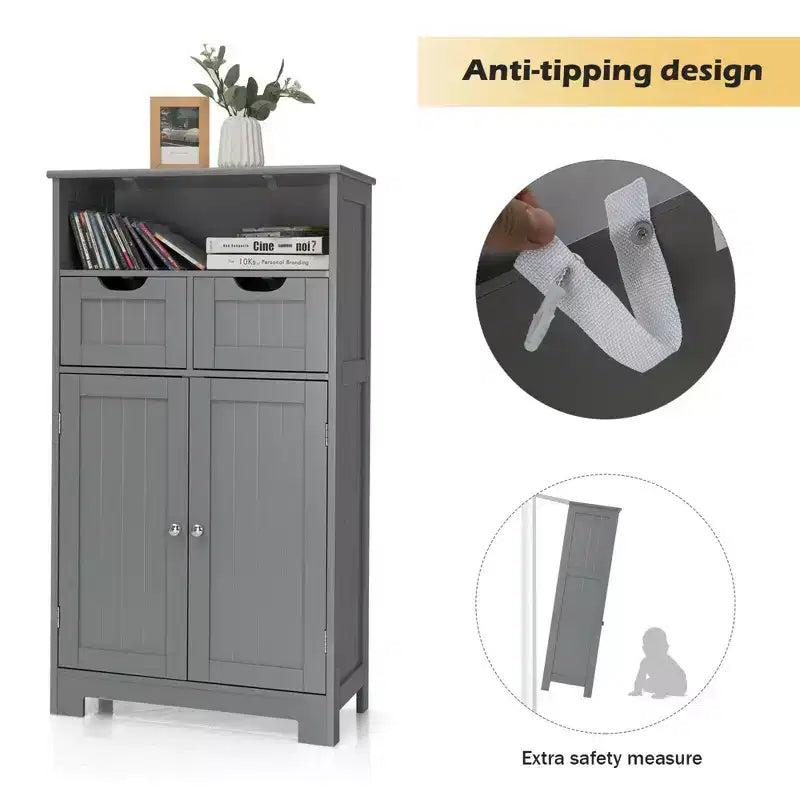Costway Bathroom Floor Cabinet Wooden Storage Organizer w/Drawer Doors