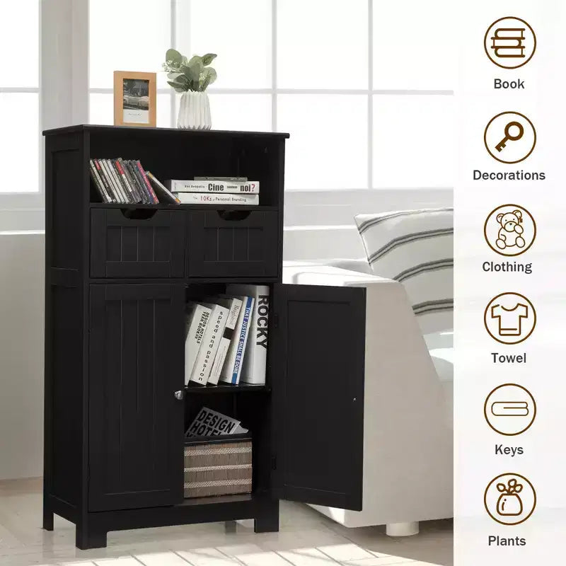 Costway Bathroom Floor Cabinet Wooden Storage Organizer w/Drawer Doors