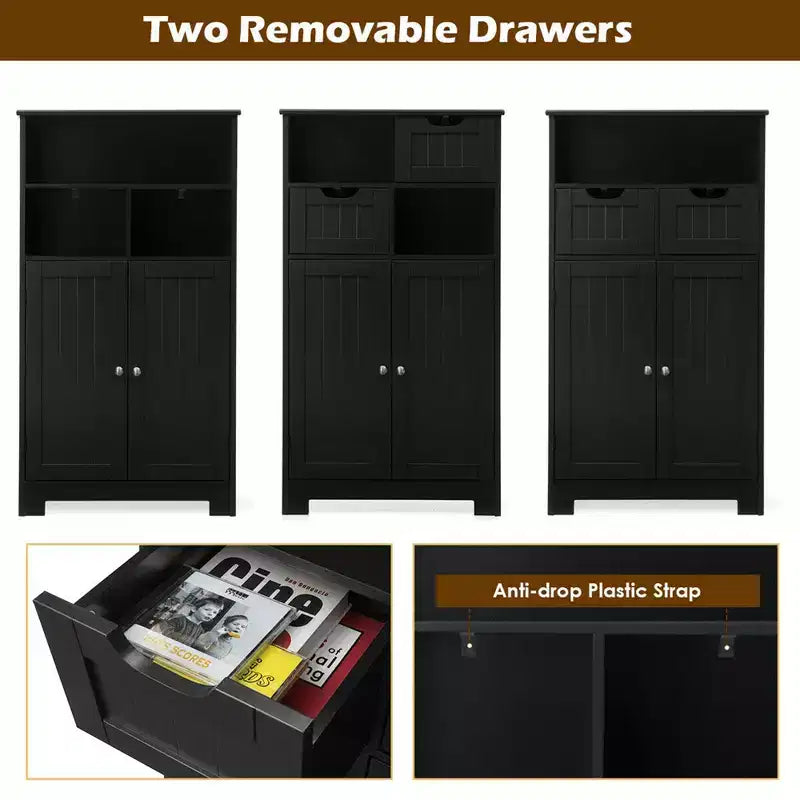 Costway Bathroom Floor Cabinet Wooden Storage Organizer w/Drawer Doors