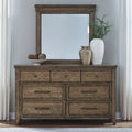 Commode et miroir - Ambre brun — fini ambré chaud rehaussé de moulures en superposition épaisses qui donnent dimension et texture