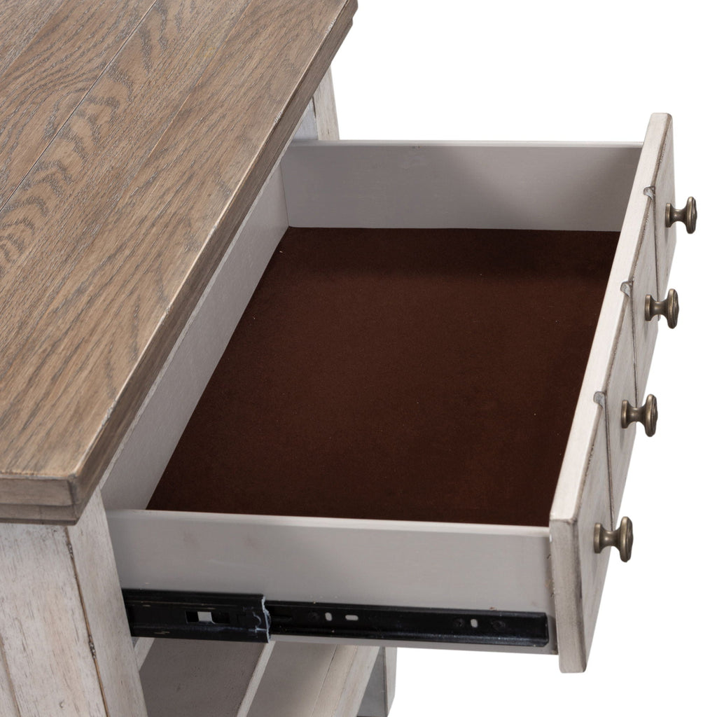 1 table de chevet avec tiroir et station de charge – Blanc antique/Dessus tabac — Des looks qui s’intègrent facilement dans les maisons d’aujourd’hui