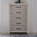 Commode à 5 tiroirs – Blanc patiné — exprime une essence simple avec un style confortable