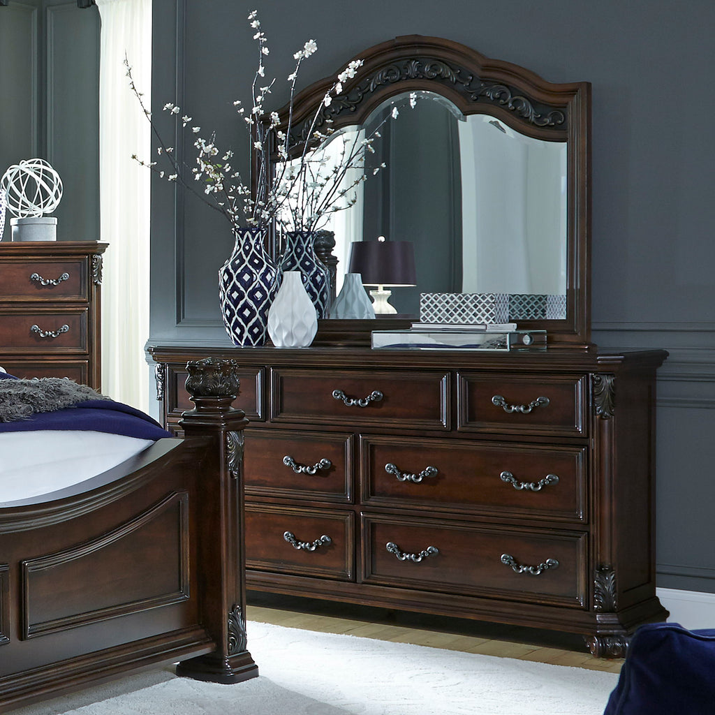 Commode et miroir - Brun foncé — un design traditionnel qui évoque le luxe du style européen