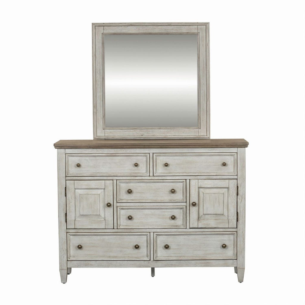 Commode et miroir – blanc antique / dessus couleur tabac — ajoutez-y un style décontracté et vous obtenez un look classique avec une touche de désinvolture