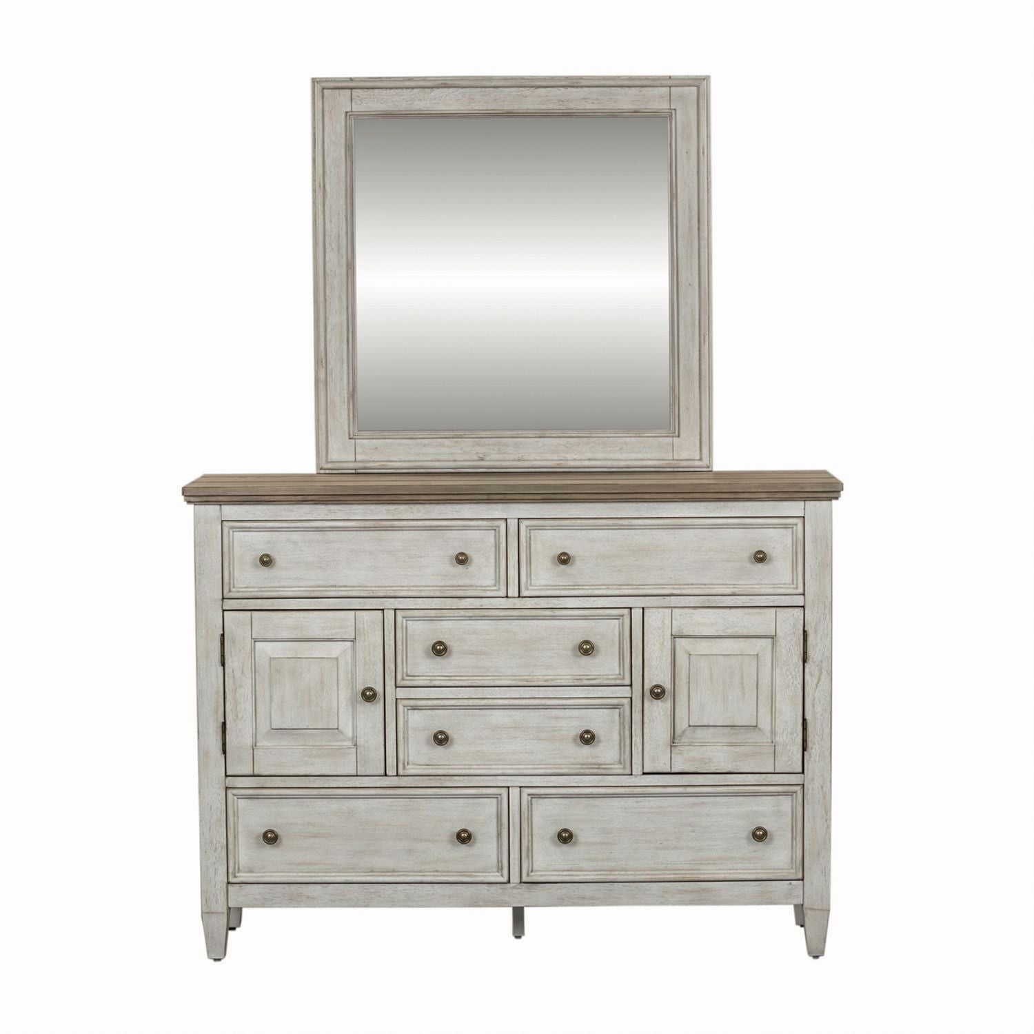 Commode et miroir – blanc antique / dessus couleur tabac — ajoutez-y un style décontracté et vous obtenez un look classique avec une touche de désinvolture