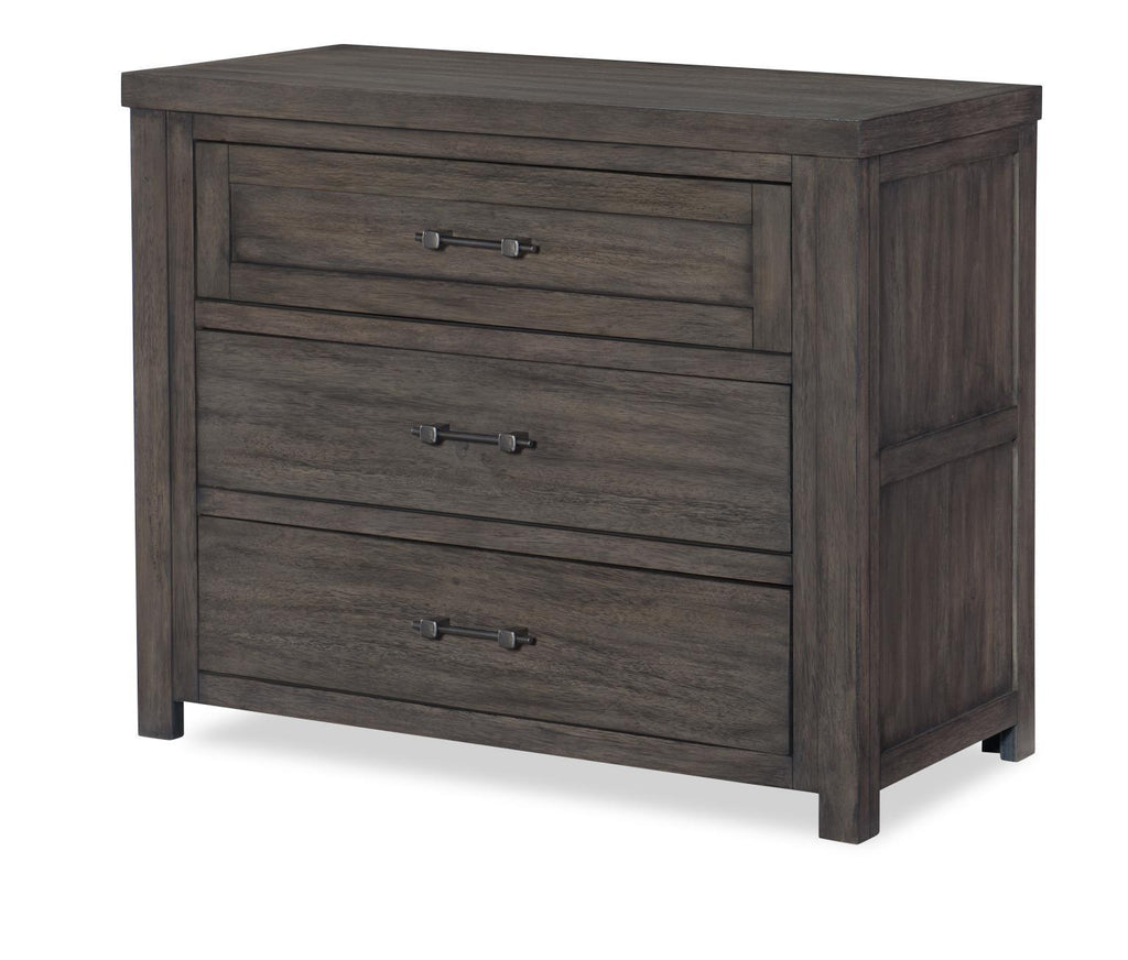 Commode simple - Bois de grange vieilli — Le miroir à bords biseautés est mis en valeur par son cadre en bois de grange vieilli