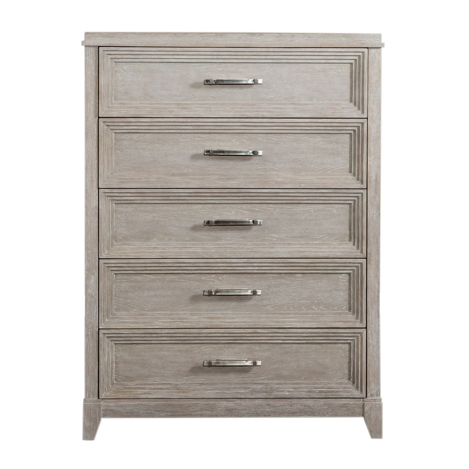 Commode 5 tiroirs - Taupe délavé — Les styles sont souvent simplistes avec des touches de luxe comme l'acier inoxydable ou le velours