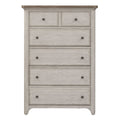 Commode 5 tiroirs – Blanc antique / Plateaux couleur châtaigne — ajoutez un style décontracté et vous obtenez un look classique avec une touche informelle