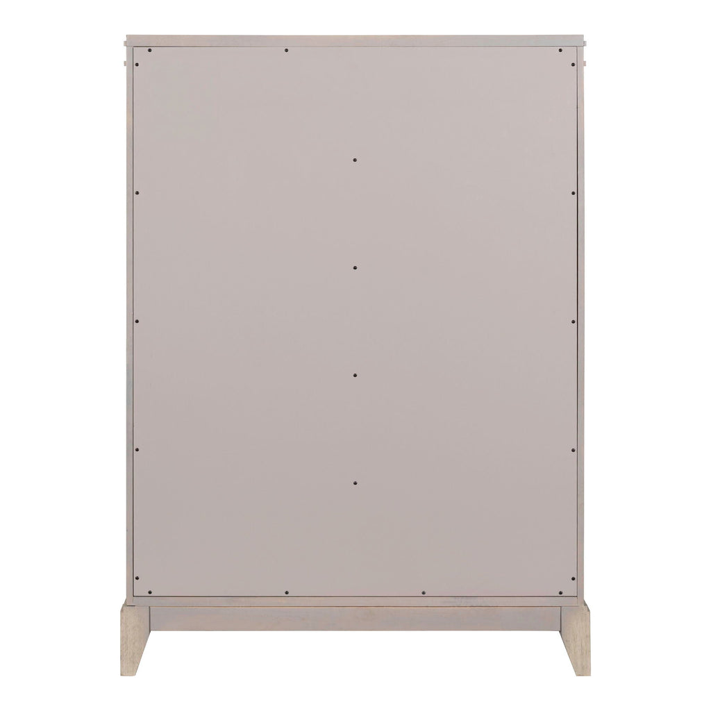 Commode 5 tiroirs - Blanc Sanctuary — offre un style de transition alliant des éléments traditionnels et contemporains