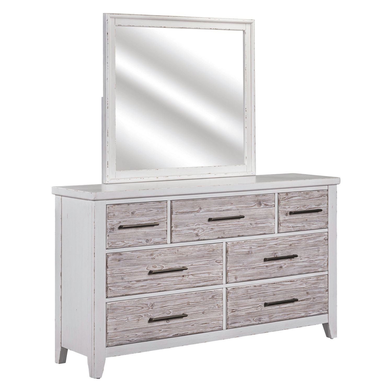 Commode et miroir - Blanc vieilli — exprime une essence simple avec un style confortable