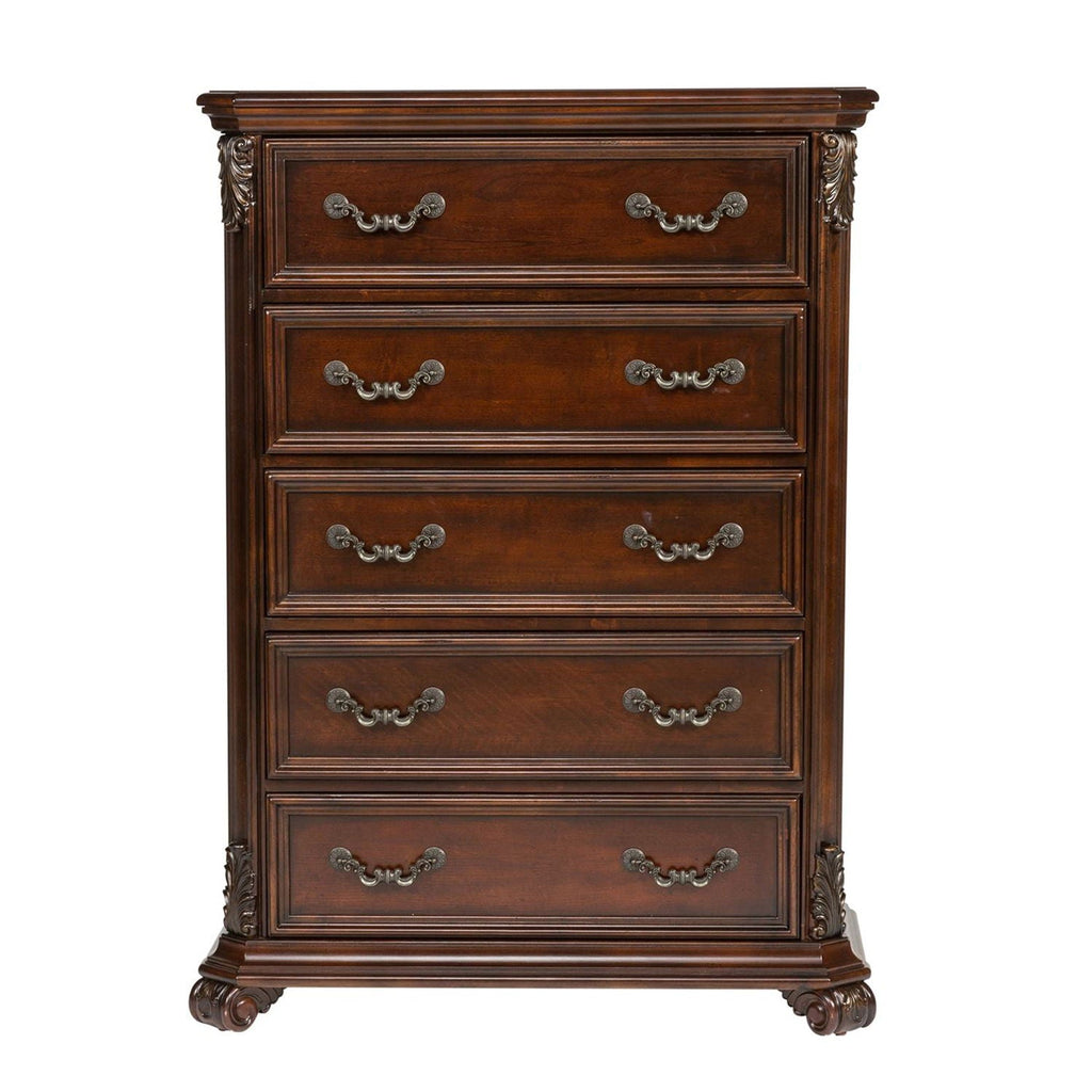 Commode 5 tiroirs - Marron foncé — le design traditionnel respire le luxe du style européen