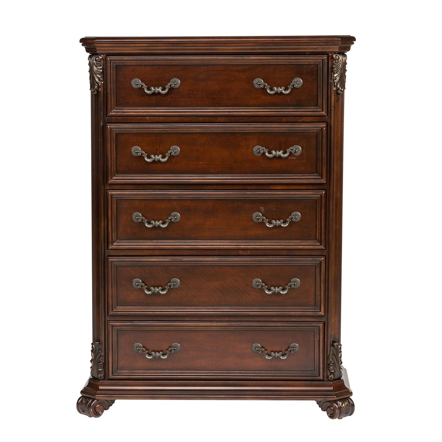 Commode 5 tiroirs - Marron foncé — le design traditionnel respire le luxe du style européen