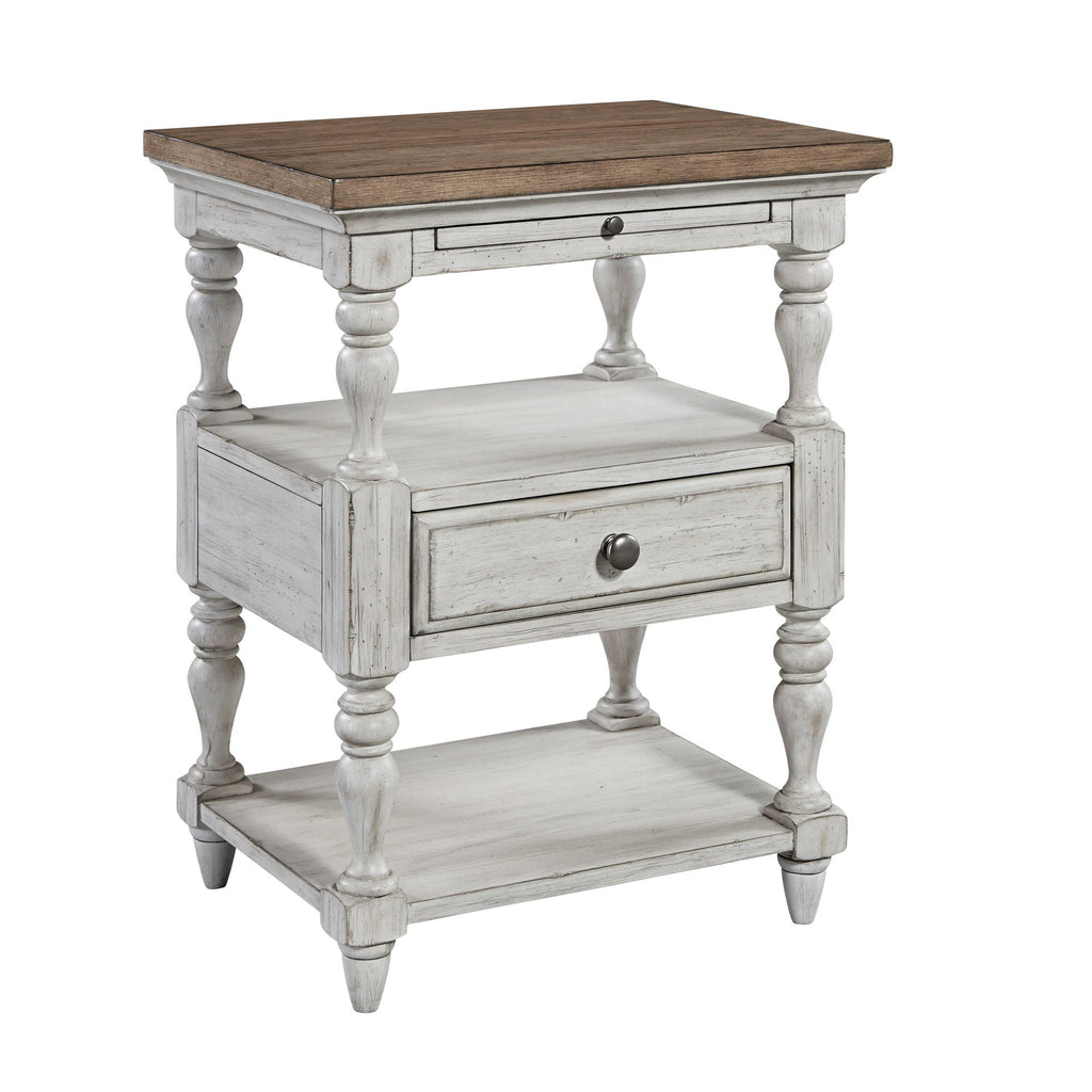Table de chevet à 1 tiroir - Blanc antique / Dessus couleur châtaigne — ajoutez un style décontracté et vous obtenez un look classique avec une touche informelle.