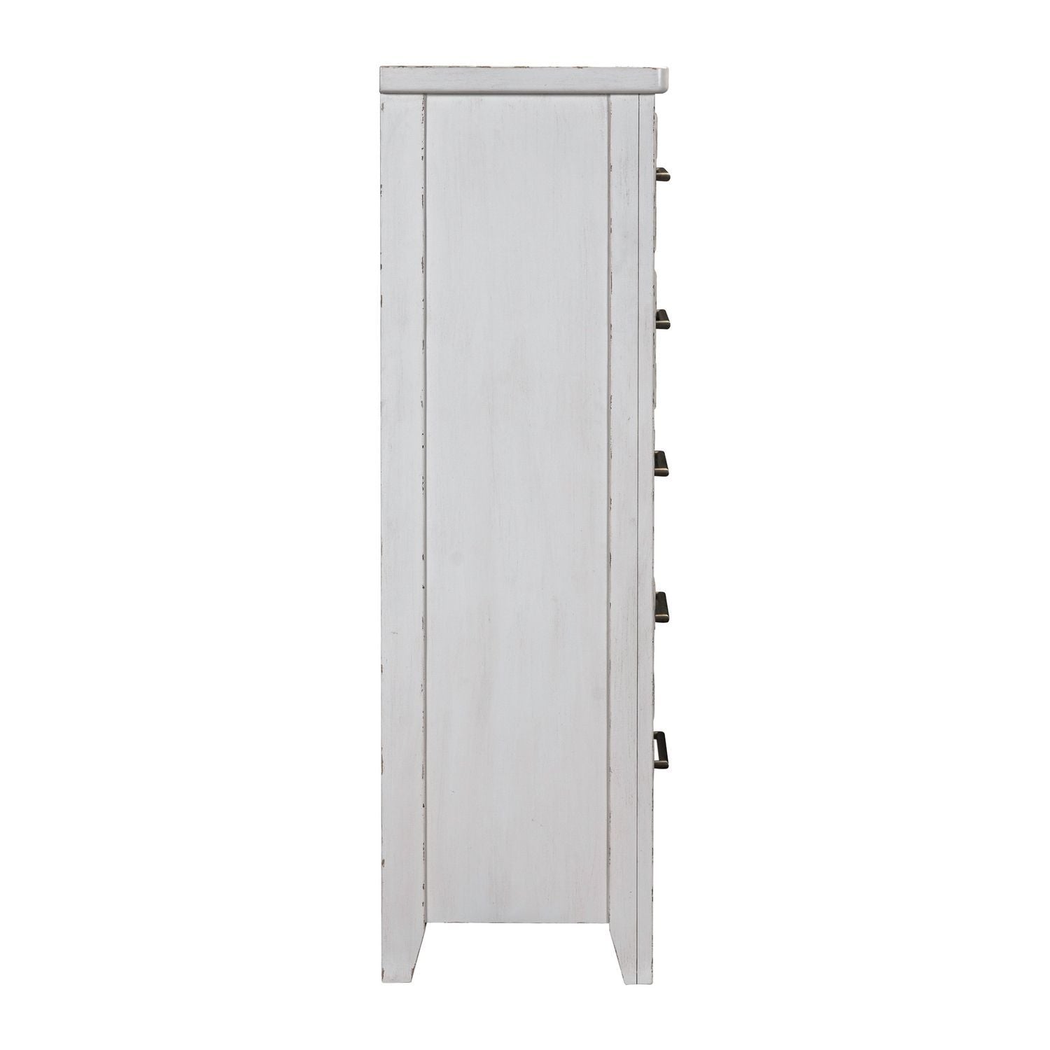 Commode à 5 tiroirs – Blanc patiné — exprime une essence simple avec un style confortable