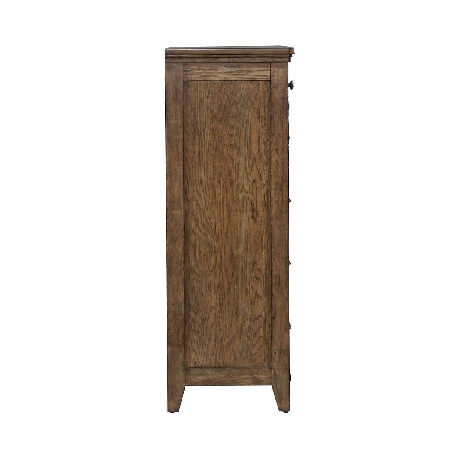 Commode 5 tiroirs - Brun ambré — finition ambrée chaude soulignée par de lourdes moulures en relief pour la dimension et la texture
